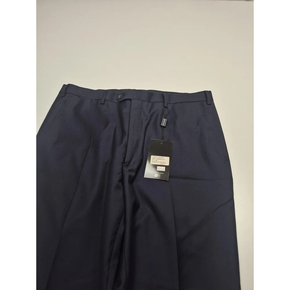 Galante Uomo Dress Pants Mens 38x36 Navy Wool Flat Front Unhemmed Italy VBC